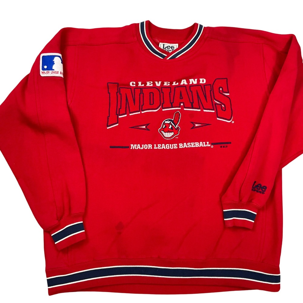 Lee Sweatshirt Men L Red Chief Wahoo Cleveland Indians MLB Baseball Pullover VTG